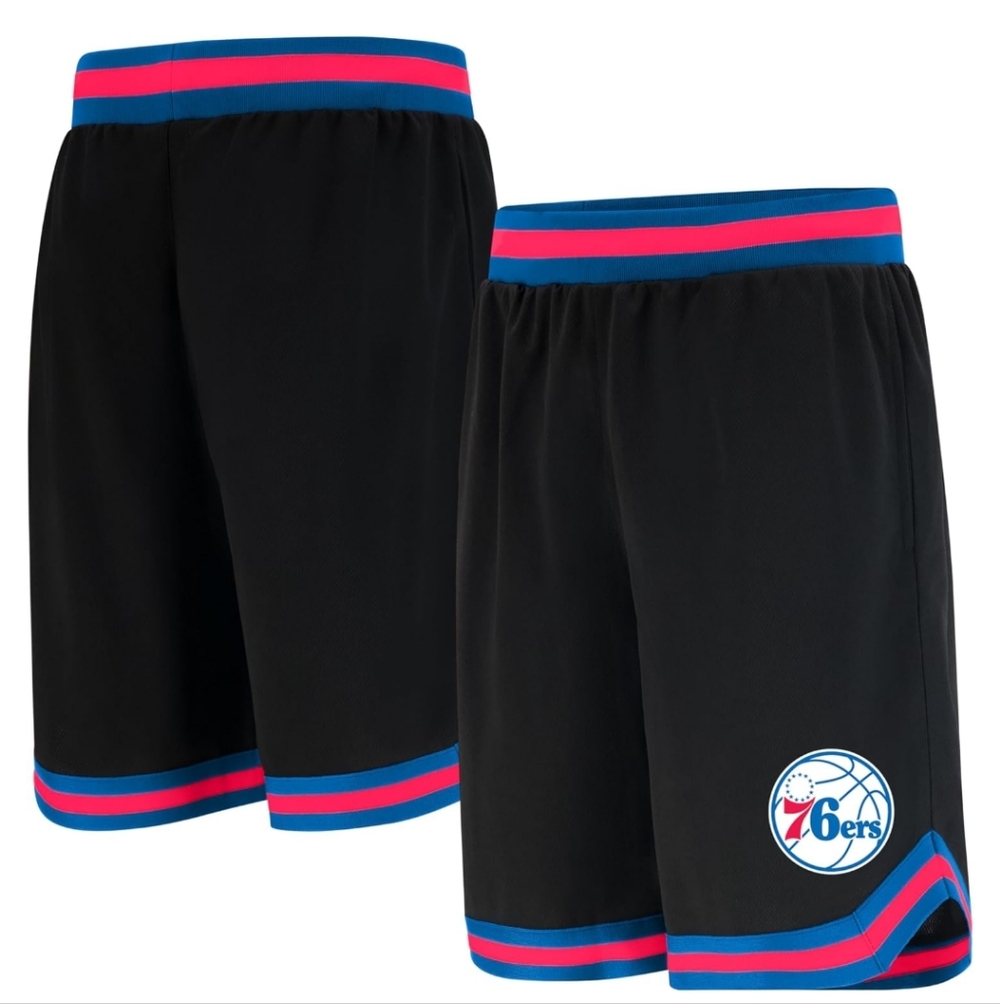 NBA 76ers Black Athletic Shorts with Blue and Red Accents